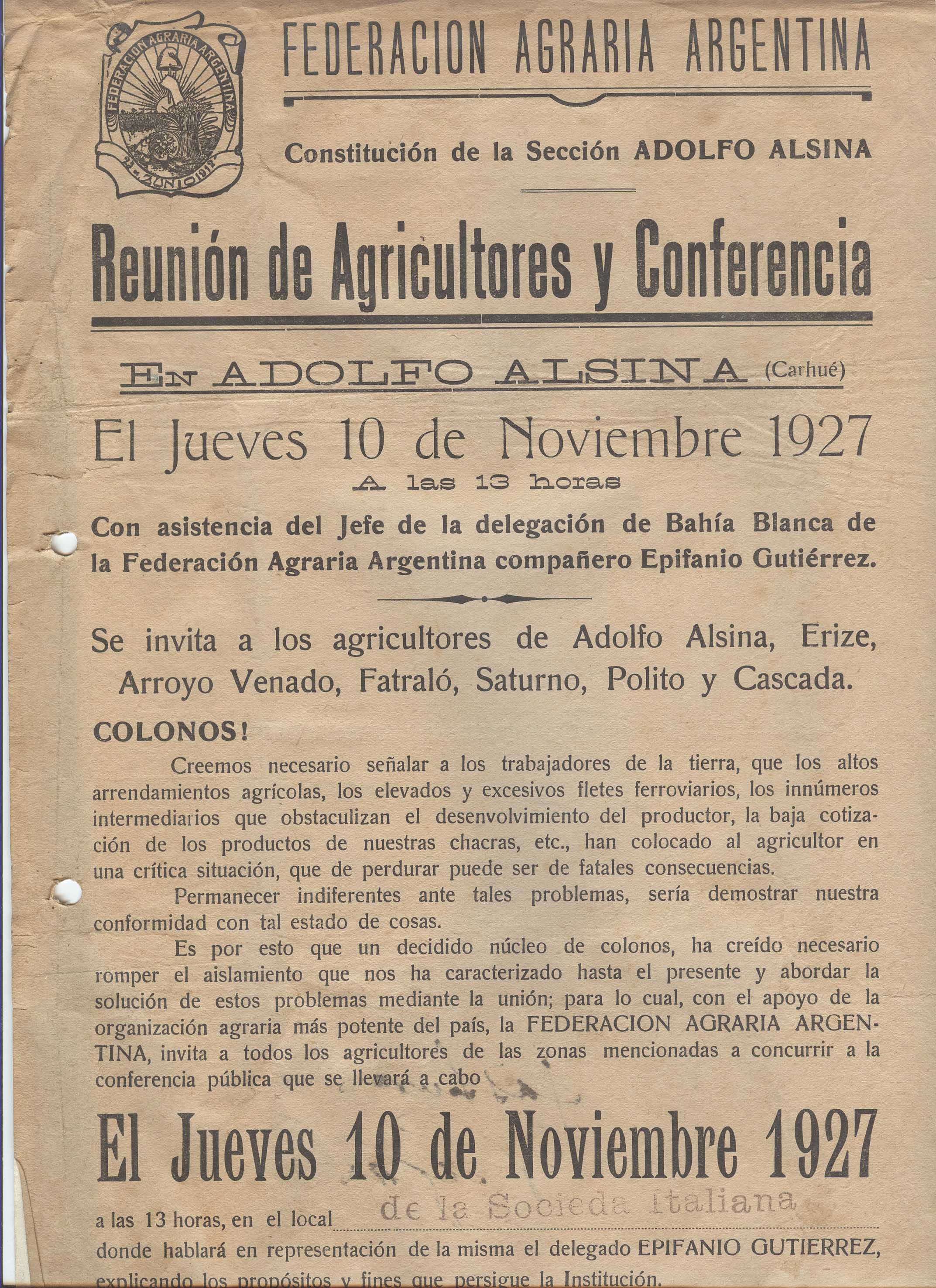 FEDERACION AGRARIA ARGENTINA FILIAL CARHUE