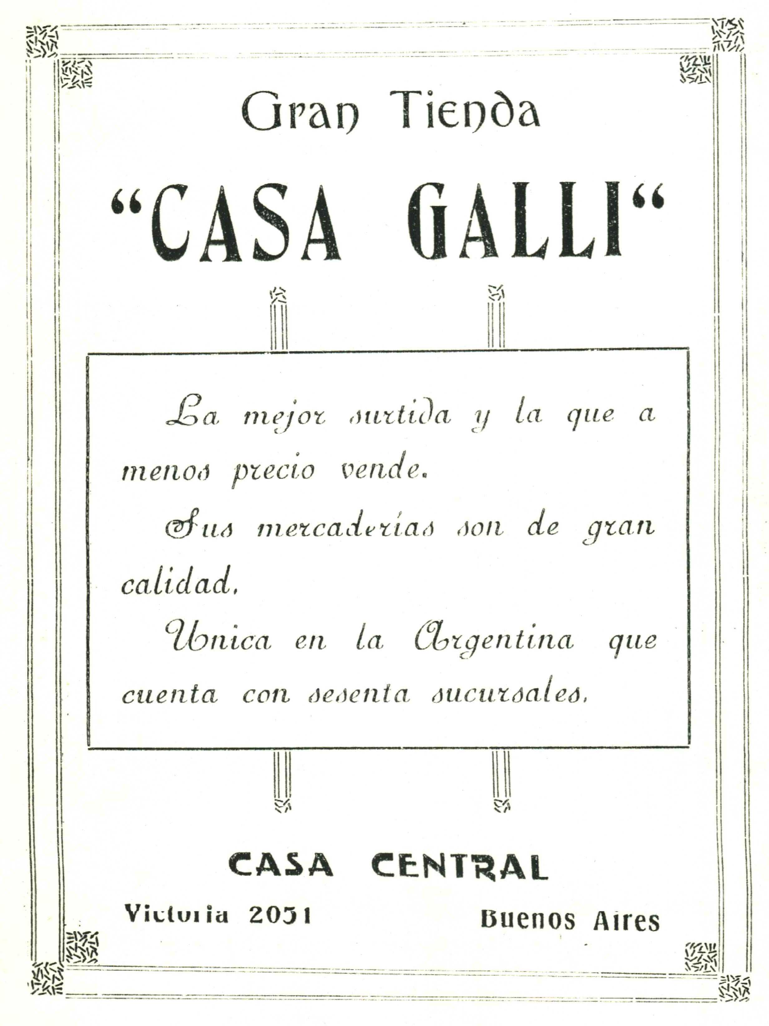 1924. PUBLICIDAD EN ALBUM RADICAL CASA GALLI CARHUE TIENDA