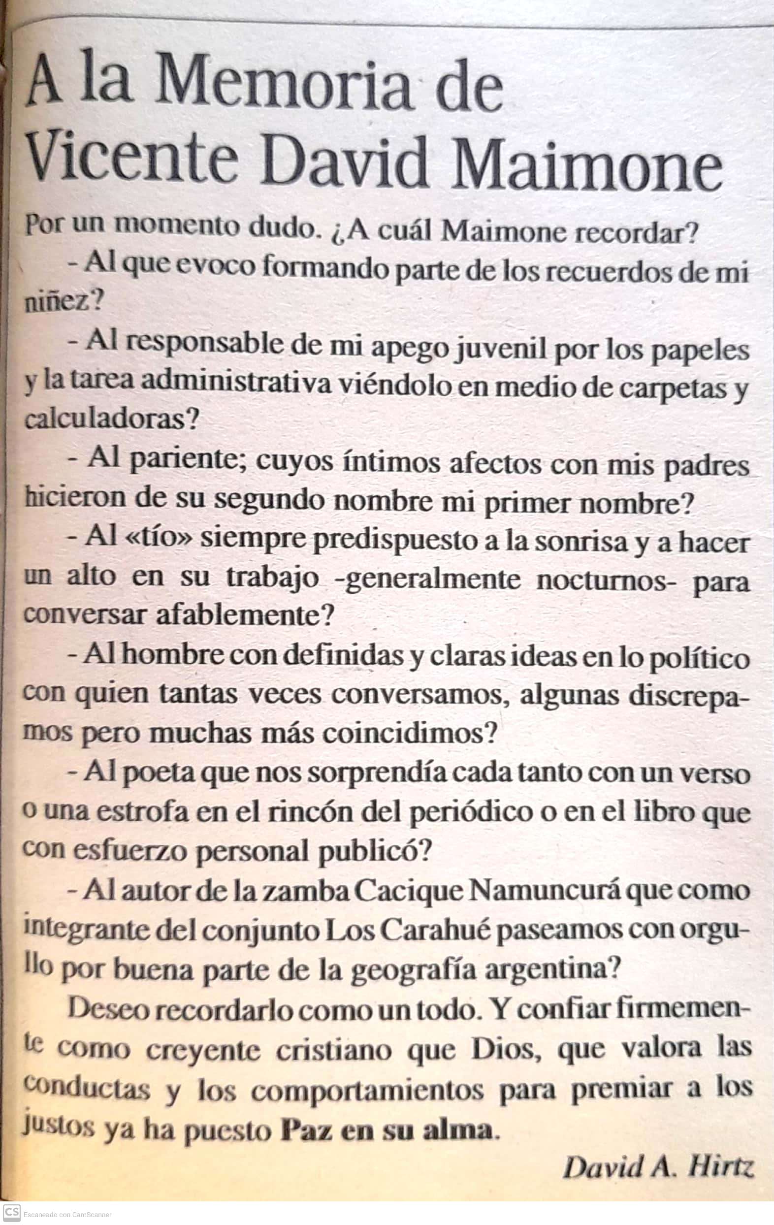 VICENTE DAVID MAIMONE POETA CARHUE