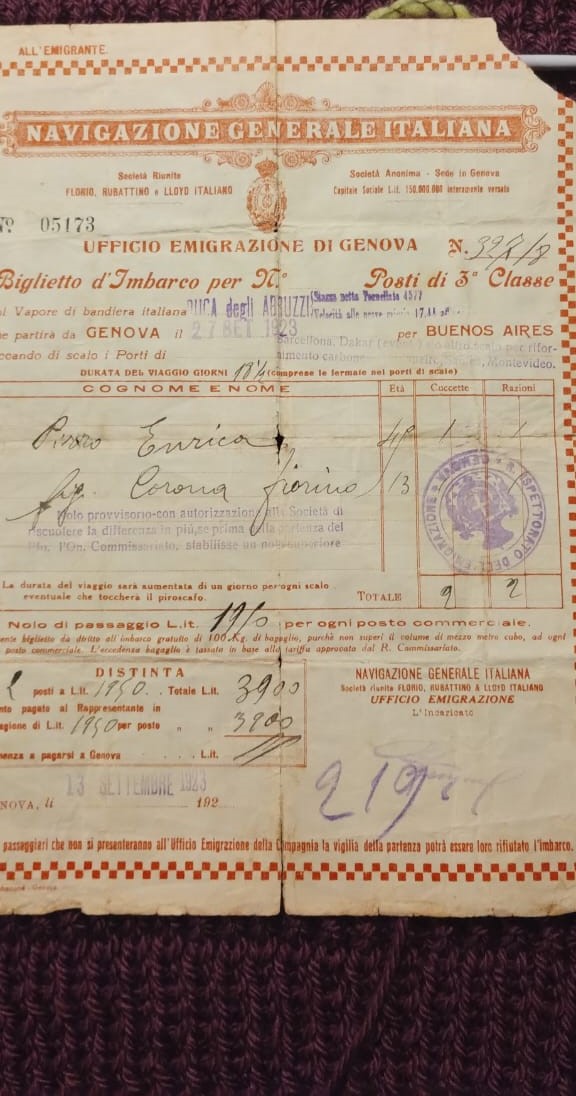 6. Pasaporte Enriqueta Piro y Fiorino Corona