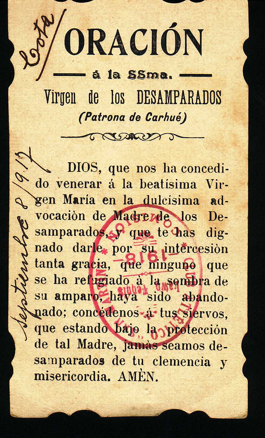 Ntra Sra de los Desamparados estampita